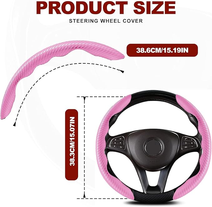 Universal Fit Carbon Fiber Steering Wheel Cover, Segmented Steering Wheel Protector, Carbon Fiber Anti-Skid Steering Wheel Cover Car Interior Accessories (2 Pcs Pink)