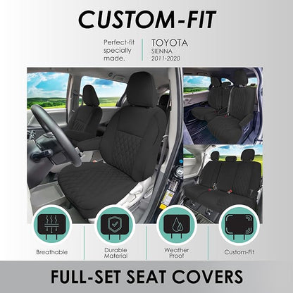 FH Group Custom Fit Car Seat Covers Specifically Made for Toyota Sienna 2011-2020, Car Seat Cover Full Set, 8 Seater Automotive Seat Covers in Black Neoprene, Waterproof and Washable Seat Covers