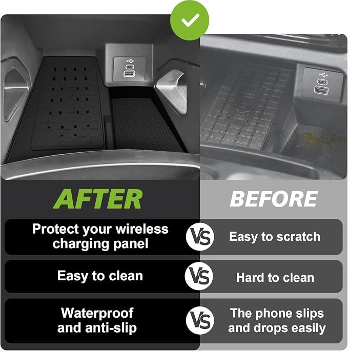 Muslogy Center Console Inserts Compatible with Ford Ranger 2024 2025 2026 Accessories, Center Console Wireless Charger Protective Mat Liner Anti-Slip Phone Charge Area Charging Protection