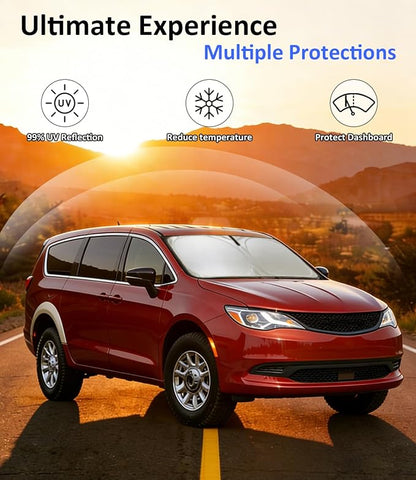 Windshield Sun Shade for 2021-2025 Chrysler Voyager Accessories, Car Front Window Sun Visor & Heat Shield | 240T Sunshade Protection Blocks UV Rays Keep Your Car Cooler