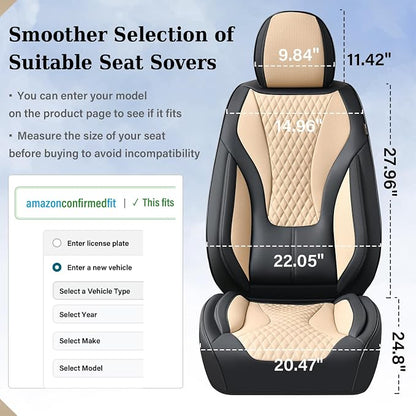 Coverado Waterproof Nappa Leather Car Seat Covers, Automotive Fullset Seat Covers, 5 Seat Car Seat Cushion & Seat Protector, Black&Beige Front and Rear Covers Universal Fit for Most Cars, SUVs, Trucks
