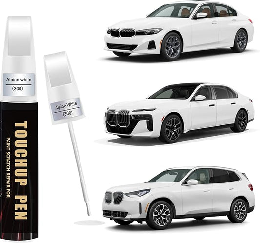 Alpine White(300) Car Paint Touch Up Pen Compatible with BMW, 2-In-1 Color Accurate Touch Up Car Scratch Repair Paint Exact Match BMW Series Premium Automotive Scratch Remover for Nicks & Chips Repair