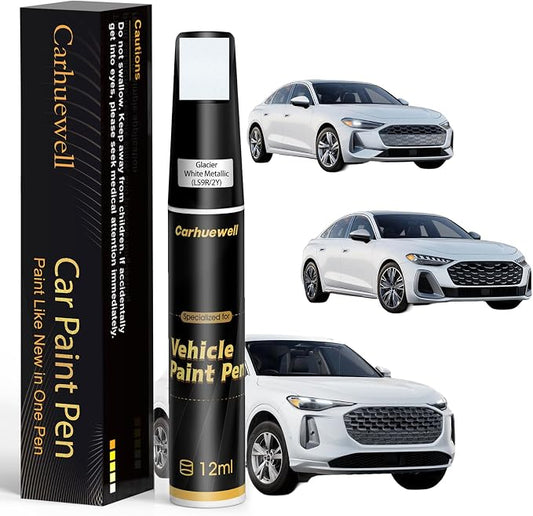 (LS9R/2Y) Glacier White Metallic Touch Up Paint Compatible with Audi, Exact Match Car Paint Pen Automotive Scratch Repair Remover Kit Quick & Easy Solution for Vehicle Chips and Nicks