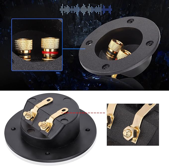 Facmogu 2PCS 3 Inch Round 2-Way Speaker Box Terminal Cup Binding Post, Power Speaker Screw-in Terminal Plates, 3 Inch Subwoofer Box Terminal Banana Plugs for DIY Home Speaker Kits