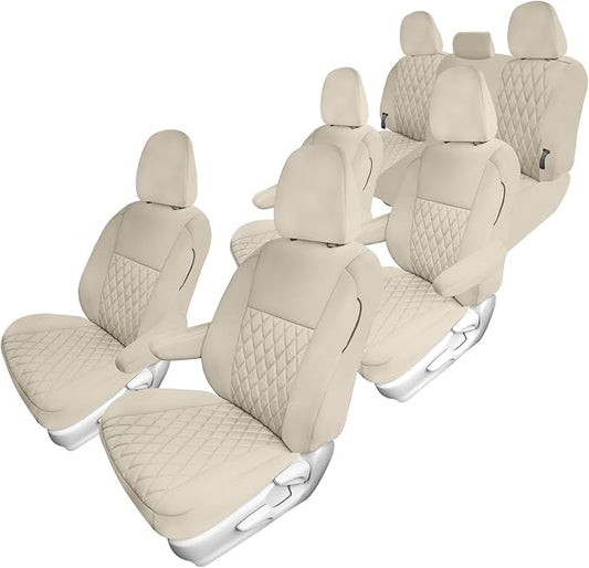 FH Group Custom Fit Car Seat Covers Specifically Made for 2011-2020 Toyota Sienna 7 Seater with Ultraflex Neoprene Water Resistant Automotive Seat Covers - Full Set Solid Beige