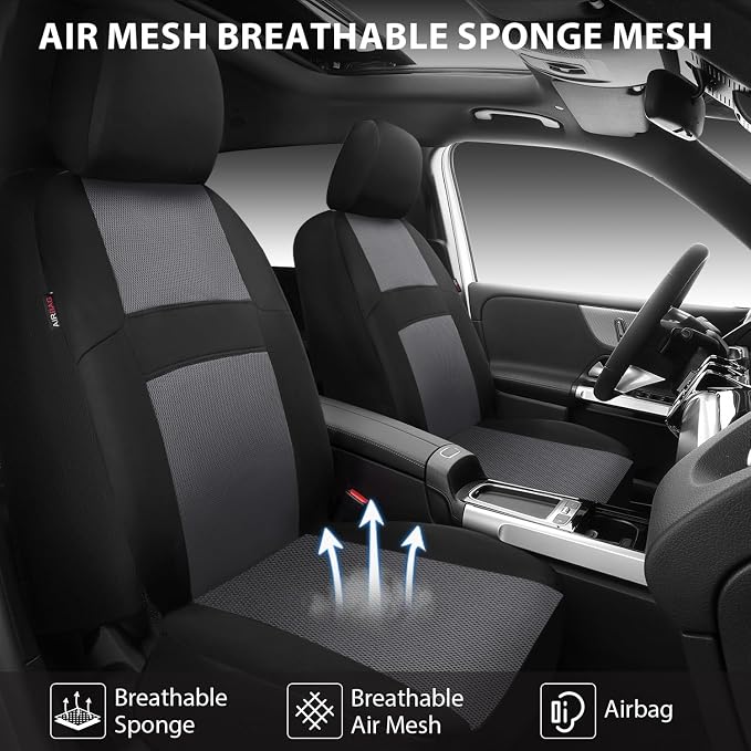 CAR PASS Air Mesh Car Seat Covers Front Seats Only, Universal Seat Covers for Car Fit SUV,Vans,Sedan,Trucks, Breathable Automotive Interior Seat Covers Airbag Compatible (Black Charcoal Gray)