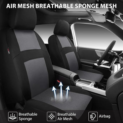 CAR PASS Air Mesh Car Seat Covers Front Seats Only, Universal Seat Covers for Car Fit SUV,Vans,Sedan,Trucks, Breathable Automotive Interior Seat Covers Airbag Compatible (Black Charcoal Gray)