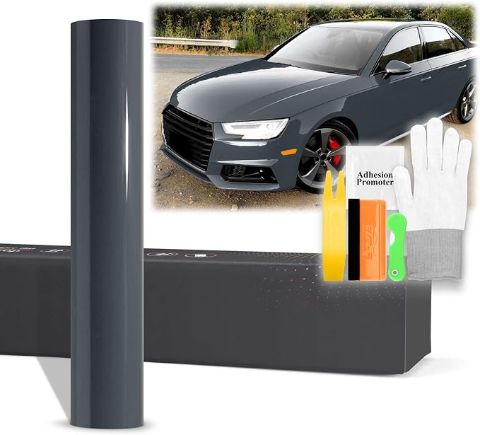 60"x360" (5FTx30FT) PPF Paint Protection Film Gloss Midnight Gray Self Healing Auto Bra Vinyl Wrap Invisible Scratches Shield Sheet DIY with Tool Kit