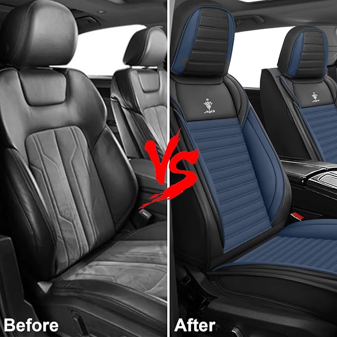 Seat Covers Fit for Nissan Rogue 2015-2026, Breathable and Comfortable Leather Car Seat Cover, Standard Waterproof Cushion Cover Auto Interior Accessories (Black Blue)