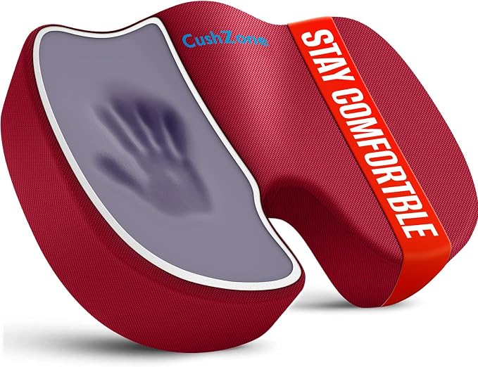 CushZone Seat Cushion, Office Chair Cushions, Car Seat Cushion, Non-Slip Sciatica & Back Coccyx Tailbone Pain Relief Chair Pad, Memory Foam (Red)