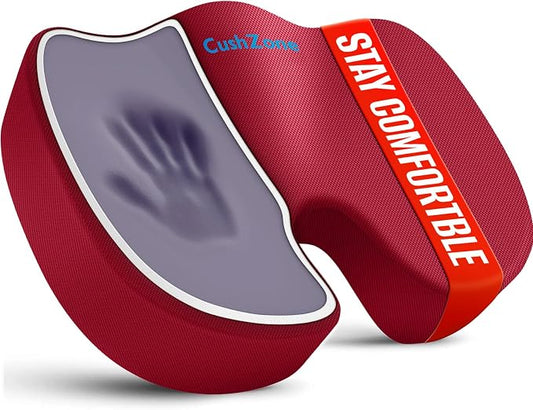 CushZone Seat Cushion, Office Chair Cushions, Car Seat Cushion, Non-Slip Sciatica & Back Coccyx Tailbone Pain Relief Chair Pad, Memory Foam (Red)