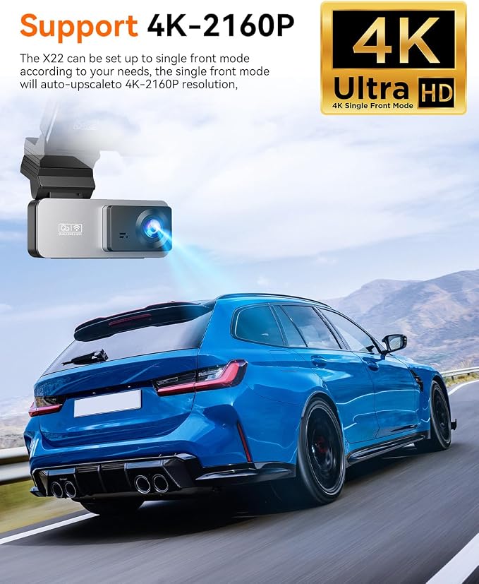 Dash Cam Front and Rear, 4K Front Dash Cam, 3K+1080P Dual Dash Camera for Cars, Built-in WiFi, Car Dashcams with Night Vision, Free 64GB Card, 24H Parking Mode, App Control, Silvery