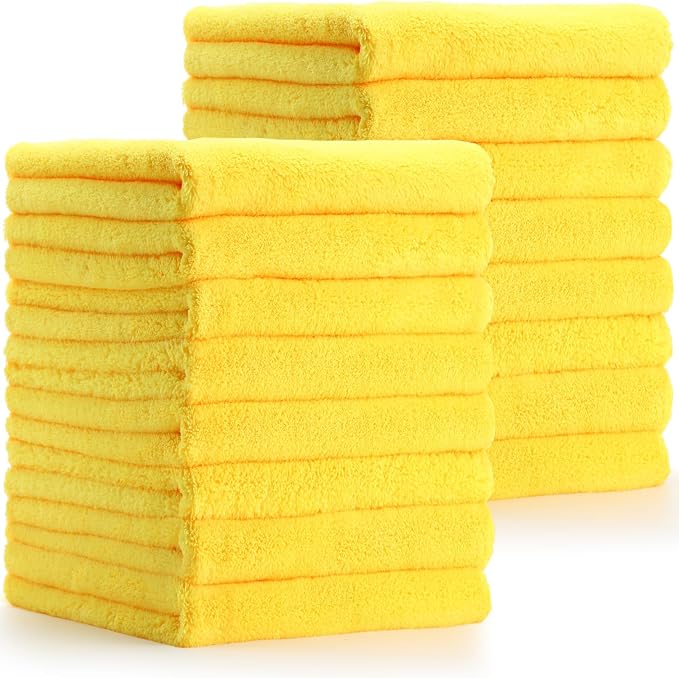 Tallew 16 Pcs Car Microfiber Towels Buffing Drying Wash Cleaning Cloths Plush Large Towels Thick Care Polishing Detailing Waxing Scratch Proof Towel, 15.75 x 15.75 Inch (Yellow)