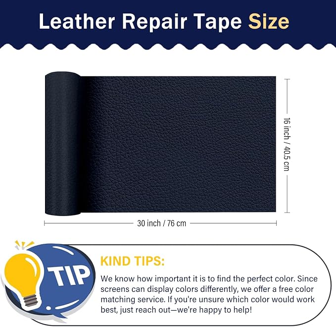 Zenyao Leather Repair Patch Tape - Self Adhesive Leather Repair Kit for Car Seat Furniture, Heavy Duty Vinyl Repair Patch for Couch Sofa, Waterproof Fix for Tears, 12x30 Inch Roll, Navy Blue