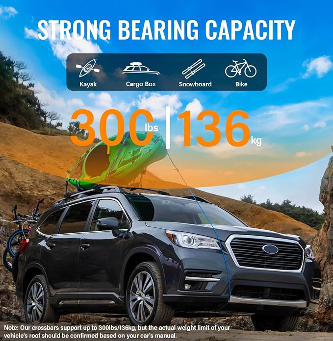 300lbs Lockable Roof Rack Cross Bars Compatible with Subaru Ascent 2019-2026, Aluminum Roof Crossbar for Rooftop Cargo Bars Luggage Kayak Canoe Bike Snowboard Racks