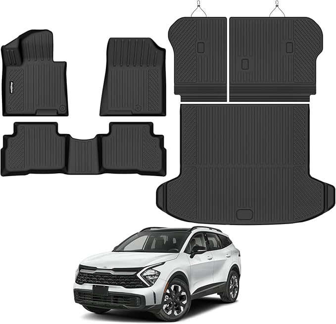 Floor Mats for 2023 2024 2025 Kia Sportage Hybrid (Only for HEV, Not for PHEV), Trunk Mat and Backrest Mat All Weather TPE Protector for Kia Sportage Hybrid Accessories Floor Liner