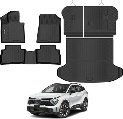 Floor Mats for 2023 2024 2025 Kia Sportage Hybrid (Only for HEV, Not for PHEV), Trunk Mat and Backrest Mat All Weather TPE Protector for Kia Sportage Hybrid Accessories Floor Liner