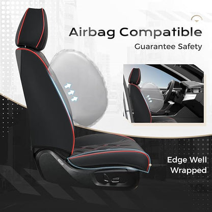 Coverado Car Seat Covers, Front Covers for Cars, Car Seat Cover Front Seats, Automotive Seat Cover, Waterproof, Leather Car Seat Cushion, Universal Interior Seat Protectors for Most Cars Black-Redline