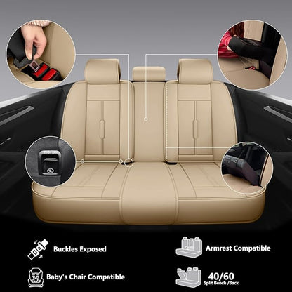 NS YOLO Universal Fit Full Coverage Leather Car Seat Covers for Cars,SUVs and Pick-up Trucks, Car Seat Protector,Automotive Seat Covers Full Set,Car Seat Cushion,Beige Seat Cover for 5 Seats