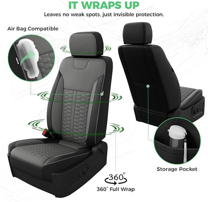 Custom Leather Seat Covers for Silverado/Sierra 1500 2019-2026, 2500HD 3500HD 2020-2026 Crew Cab Full Set with Jump Seat Cover (Armrest Storage Version Only), Truck Accessories