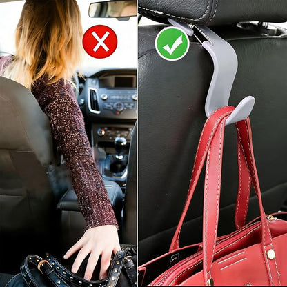 4PCS Car Seat Headrest Hook, Multi-Purpose Seat Back Hanger Purse Bag Handbag Organizer, Auto Interior Backseat Storage Hook Holder for Coat Hat Grocery Umbrella, Universal Fit (Gray)