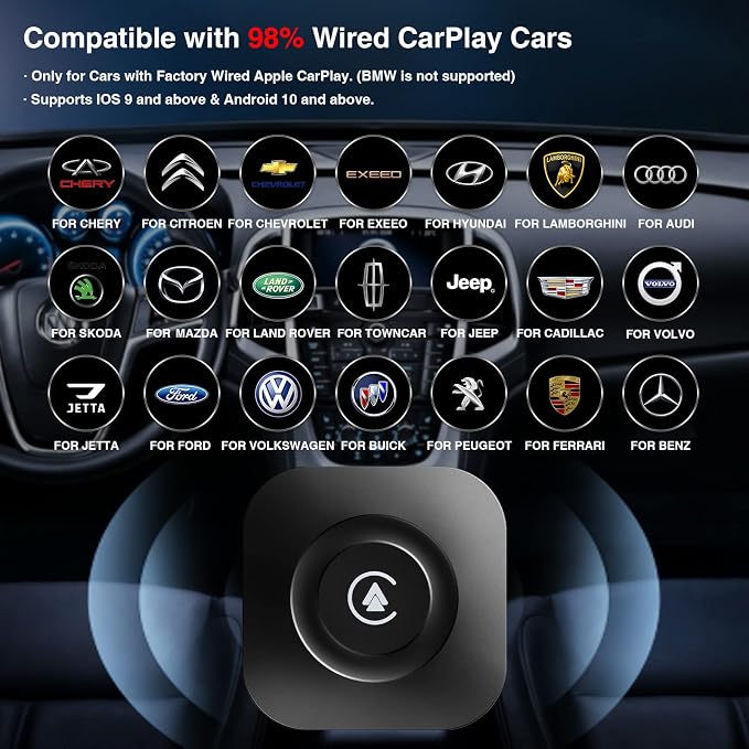 Wireless CarPlay Adapter, Magic Box Supports YouTube TikTok and More, Android Auto Wireless Adapter Easy Set up for Wired CarPlay Cars