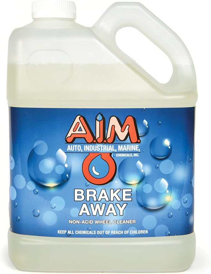 AIM Chemicals Brake Away Non-Acid Wheel & Tire Cleaner - Heavy Duty Degreaser & Engine Cleaner - Removes Brake Dust, Grease, Grime, Aluminum Brighteners - Ideal for Cars, Boats, RVs & Equipment, 1 Gal