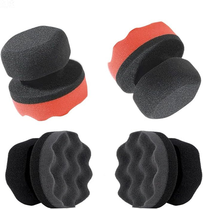 Tire Shine Applicator Pads, 4 Pcs Tire Dressing Applicator, Reusable Tire Shine Sponge Wave Contoured for Car Detailing, 3.15inch (2 Red & 2 Black)