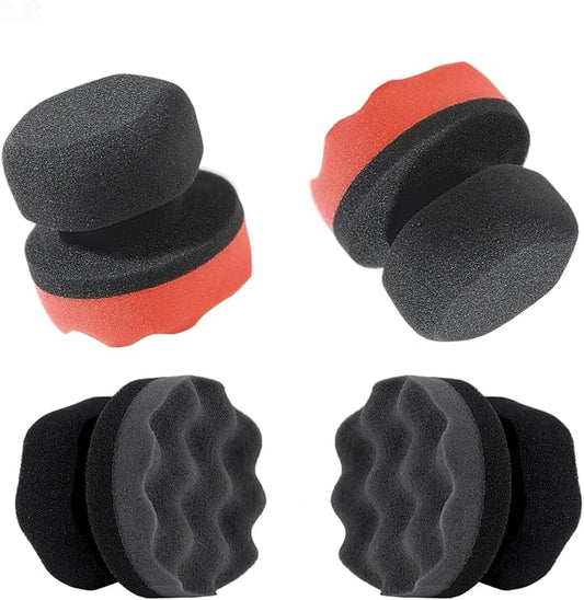 Tire Shine Applicator Pads, 4 Pcs Tire Dressing Applicator, Reusable Tire Shine Sponge Wave Contoured for Car Detailing, 3.15inch (2 Red & 2 Black)