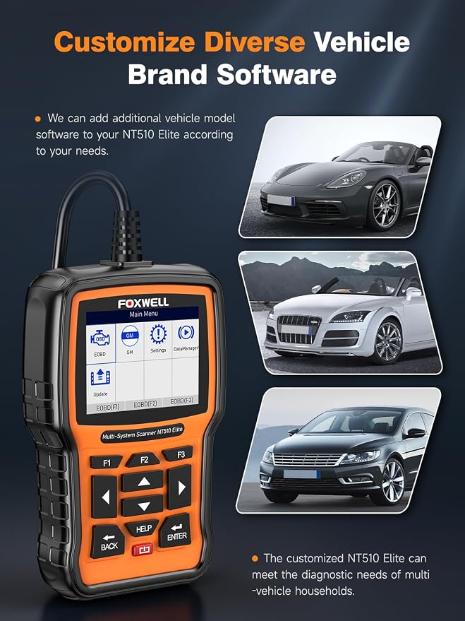 FOXWELL NT510 Elite fit for Honda Acura OBD2 Scanner, Bidirectional Full System Engine ABS TCM SRS Diagnostic Scan Tool, All Reset Crankshaft Relearn Oil EPB TPS ABS Bleeding, Code Reader, Free Update