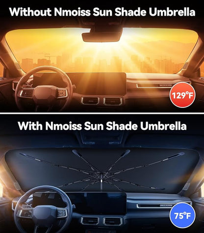 Nmoiss Windshield Sun Shade Umbrella for Mustang - [Vinyl Coating Heat Shield] Protect Car from Sun Rays & Heat Damage Keep Cool and Protect Interior, Spring Structure Edge
