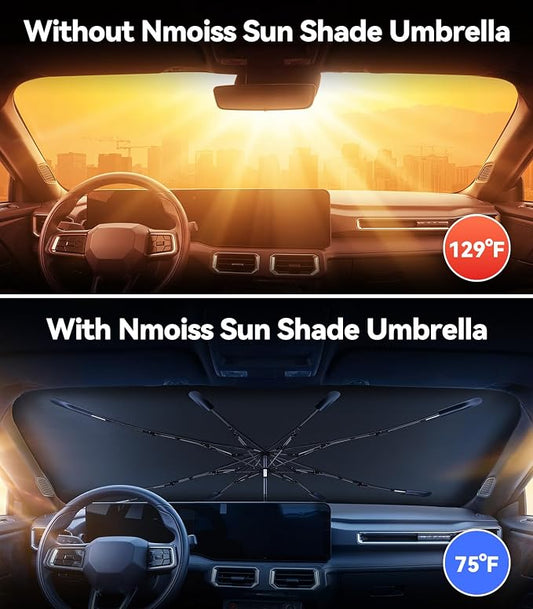 Nmoiss Windshield Sun Shade Umbrella for Mustang - [Vinyl Coating Heat Shield] Protect Car from Sun Rays & Heat Damage Keep Cool and Protect Interior, Spring Structure Edge