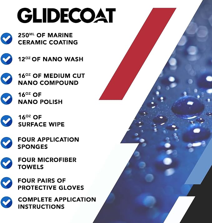 Marine Ceramic Coating Kit - Complete Boat Detailing Supply Kit with Marine Ceramic Coating, Nano Polish, Nano Compound, Nano Wash and Surface Wipe