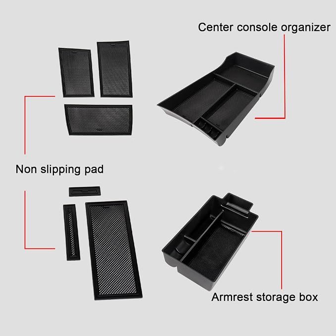 Center Console Organizer Compatible with Nissan Rogue 2021-2025 2026 Armrest Storage Box Insert Tray Interior Secondary Accessories(2PCS Center Console Tray)
