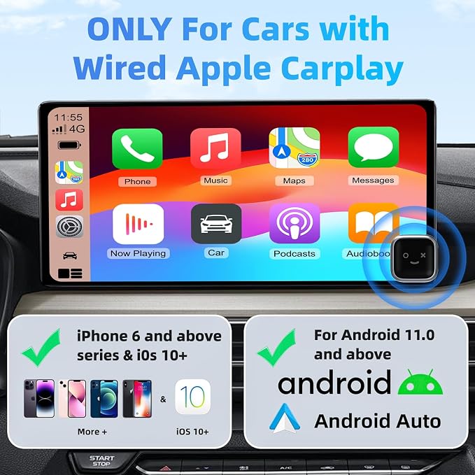 Wireless Carplay Adapter for iPhone - CarPlay Wireless Adapter, Wireless Control Plug & Play Carplay for Cars from 2016 & for Apple iPhone iOS 10+ (Black-Mini)