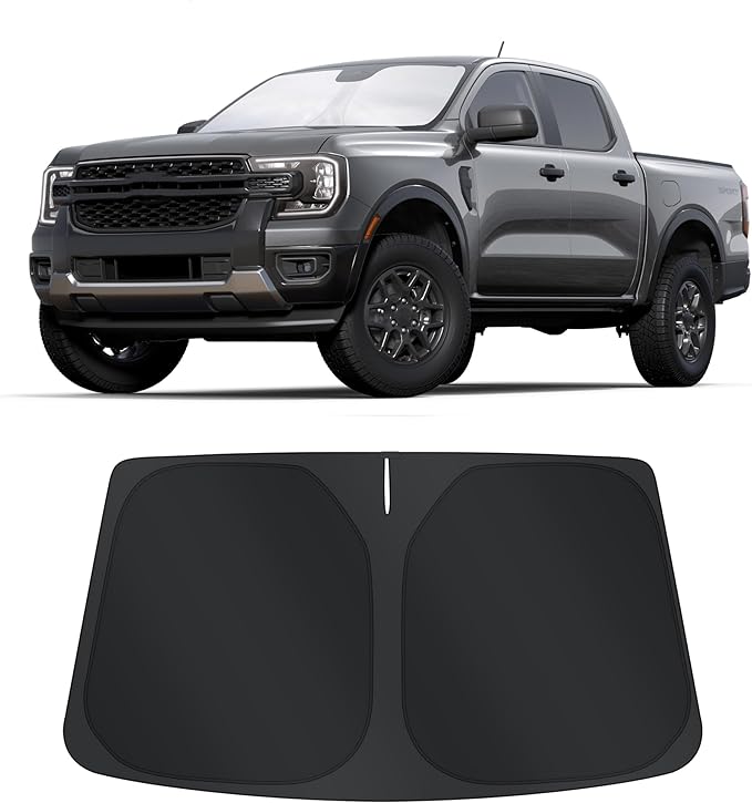 TINGLU Sun Shade for Ford Ranger 2019-2024 2025 2026 Accessories Windshield Sun Shade Window Shade UV Rays Protection Sun Visor Cover with Steering Wheel Sunshade Storage Bag