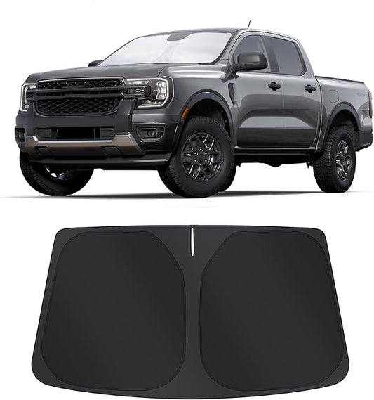 TINGLU Sun Shade for Ford Ranger 2019-2024 2025 2026 Accessories Windshield Sun Shade Window Shade UV Rays Protection Sun Visor Cover with Steering Wheel Sunshade Storage Bag