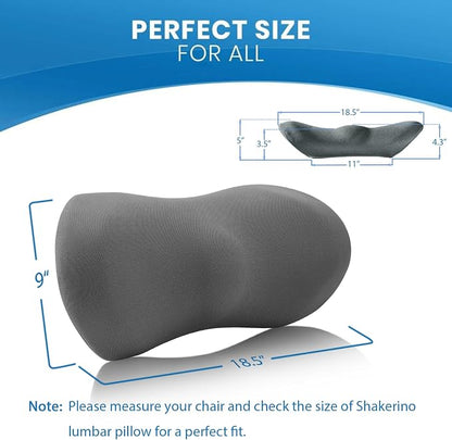 Lumbar Support Pillow for Car with Dual-Grip Stability System - Advanced Adaptive Memory Foam Back Pillow for Lower Back Pain Relief, Ergonomic Driving Seat & Office Chair Cushion, Gray