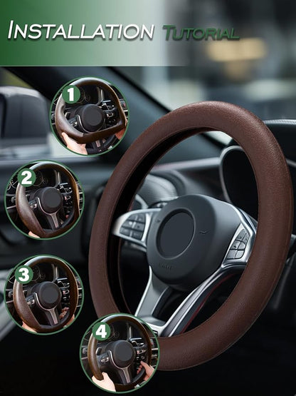 LRITER Car Steering Wheel Cover, Non-Slip Silicone Material, Multiple Color Choices, Universal Auto Parts Steering Wheel Cover, Suitable for Most Cars (Coffee)