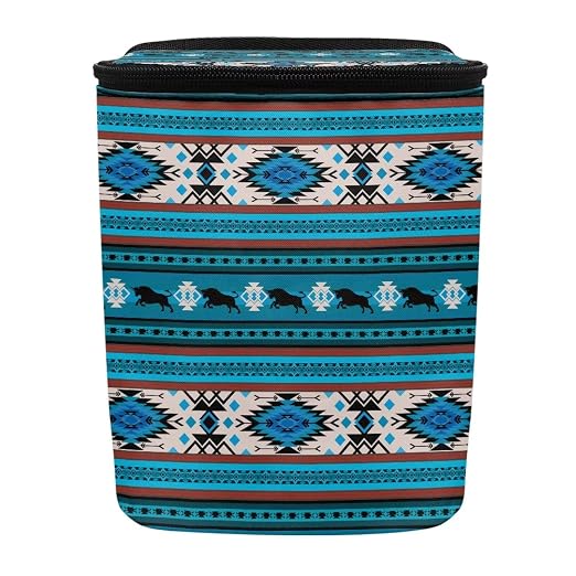 Aztec Tribal and Cattle Pattern Car Trash Can with Lid and Zipper Portable Foldable Ethnic Style Trash Bin for Car Interior Accessories Multipurpose Garbage Can Bags Storage Organizer