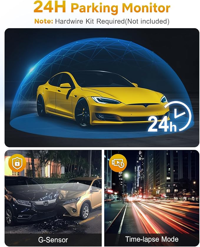 GKU 4K Dash Cam Front, Mini DashCam Includes 64GB Card, Dash Camera Built-in WiFi, 24H Parking Monitor,Night Vision,WDR,170° Wide Angle,Loop Recording,G-Sensor, (Black)