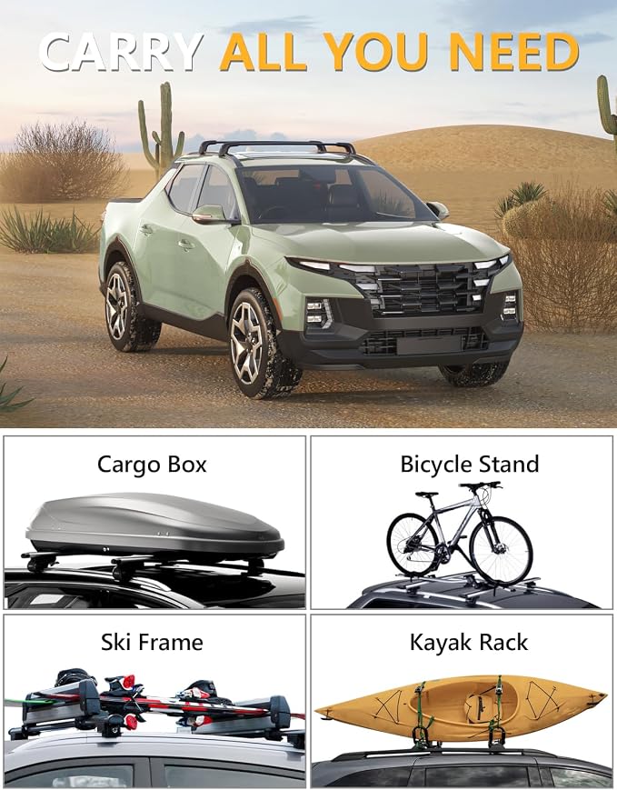 Tuyoung 300lbs Roof Rack Cross Bars Compatible with Hyundai Santa Cruz 2021-2026 SE SEL Premium Night Limited, Lockable Heavy Duty Anti-Theft Aluminum Roof Rails Crossbars Cargo Carrier Bag Black