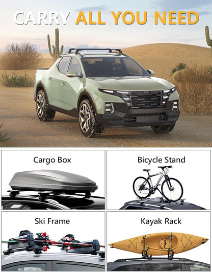 Tuyoung 300lbs Roof Rack Cross Bars Compatible with Hyundai Santa Cruz 2021-2026 SE SEL Premium Night Limited, Lockable Heavy Duty Anti-Theft Aluminum Roof Rails Crossbars Cargo Carrier Bag Black
