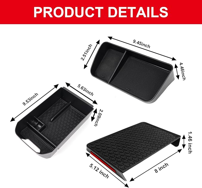 3PCS Center Console Tray Organizer for Toyota 2019-2025 RAV4 Hybrid, Prime (PHEV) Accessories Center Console Tray，Dashboard Tray，Armrest Storage Box（for 8'' Multimedia Display Only）
