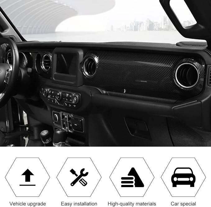 RT-TCZ Carbon Fiber Center Console Trim Cover Dashboard Control Panel Cover Decorative Interior Accessories for Jeep Wrangler JL JLU & Gladiator JT 2018-2023