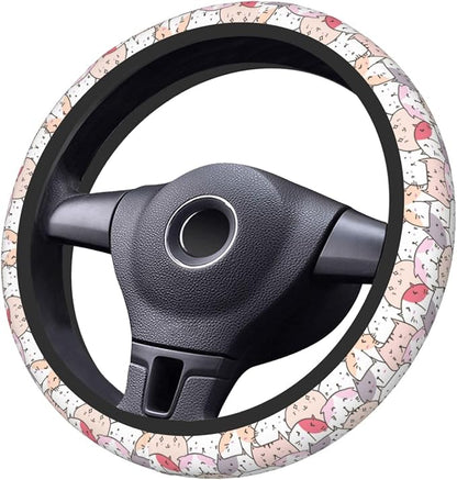 Cute Cat Steering Wheel Cover for Women, Universal Auto Steering Wheel 14-15 Inch Car Interior Accessories with 2PCS Car Coasters, Suitable for Men and Women