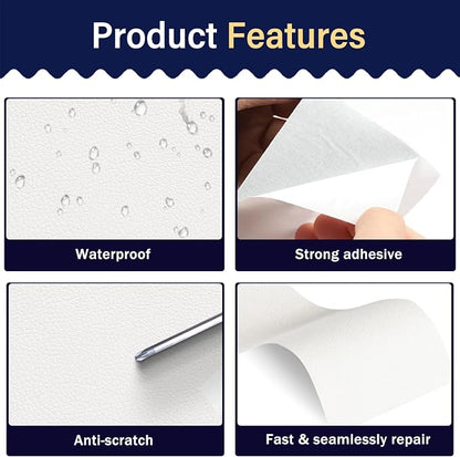 Zenyao Leather Repair Patch Tape - Self Adhesive Leather Repair Kit for Car Seat Furniture, Heavy Duty Vinyl Repair Patch for Couch Sofa, Waterproof Fix for Tears, 8x11 Inch Sheet, 2 Pieces, White