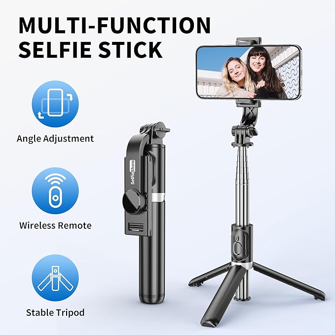 Selfie Stick Tripod, All in One Extendable & Portable iPhone Tripod Selfie Stick with Wireless Remote Compatible with iPhone 17 16 15 14 13 12 pro Xs Max, Galaxy Note10/S20/S10/OnePlus 9/9 PRO etc