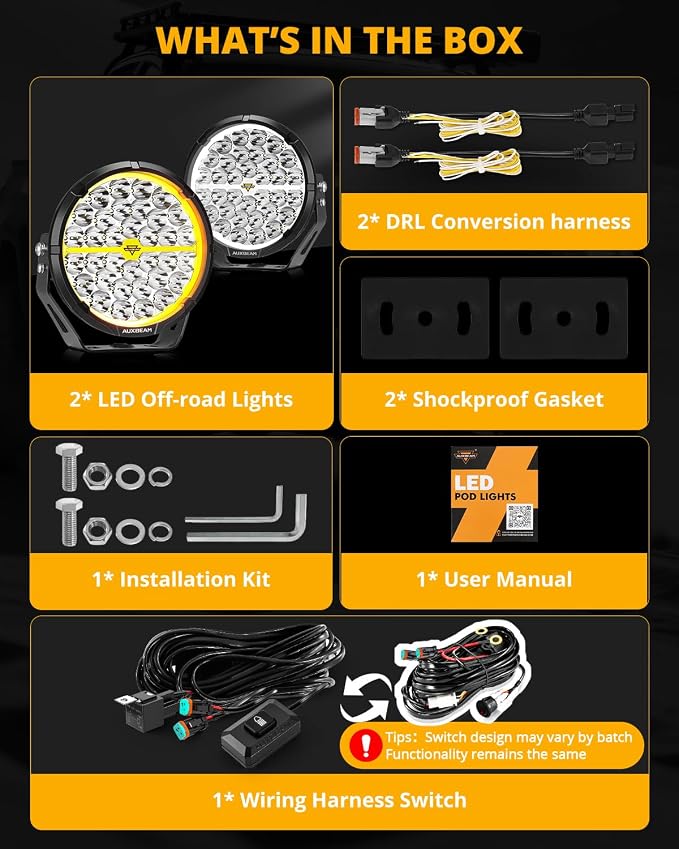 Auxbeam RAY-L Series 9 Inch Round Offroad Light with Amber White DRL 318W 34180LM LED Driving Lights Spot Beam Spotlights Off Road Lighting Pod Lights for Jeep Truck ATV