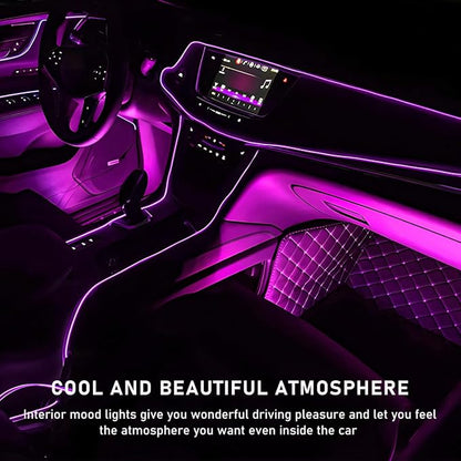 Ohleats Car LED Strip Light, 24 LED RGB Auto Interior Atmosphere Lights, Cigarette Lighter Under Dash Ambient Night Light, Interior Decorative Lamp Lighting Kit Car Accessories (Pink Purple)